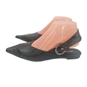 Jeffrey Campbell Black Scone Slingback Pointed Toe Flat Size 7 NWOB Leather